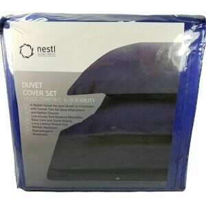 King Size Bedding Duvet Cover 3 Piece Set Navy Blue Soft Microfiber‎ New